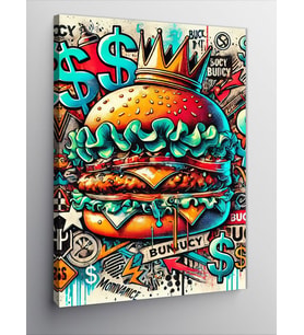 Kanvas Tablo Renkli Fast Food Burger Çizimi
