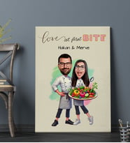 BK Gift Kişiye Özel Aşçı Çift Karikatürlü Kanvas Tablo-1, Sevgiliye Hediye, Sevgililer Günü Hediyesi