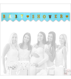 Baby Shower Altın Baskılı Bayrak Flama, 2 mt - Mavi