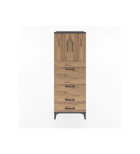 Hyperion Dolap 2 Raflı 4 Çekmeceli 2 Kapaklı 60x44x163 Antrasit-Çam