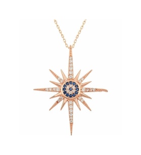 Zirkon Taşlı Nazar Boncuklu Kuzey V Kutup Yıldızı Kadın Rose Renk 925 Ayar Gümüş Kolye