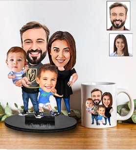 Kişiye Özel Aile Tasarımlı Karikatür Biblo Ve Kupa Hediye Seti 160