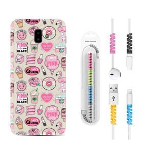 Samsung J6 Plus J7 Prime J7 Pro M20 Kılıf Kablo Koruma Spiral Silikon Donut Flamingo 1415