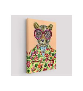 Kokoş Leopar Çiçek Taçlı Sosyetik Leopar Tablosu -6325