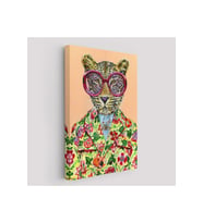 Kokoş Leopar Çiçek Taçlı Sosyetik Leopar Tablosu -6325