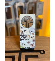 Redmi 14C Uyumlu Özel Tasarım Sevimli Figürlü Deri Dokulu Telefon Kılıfı (Krem)