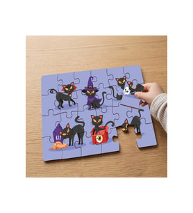 Cadılar Bayramı - Siyah Kediler Tasarımlı 24 Parça Ahşap Çocuk Puzzle