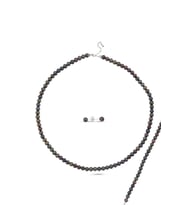 Siyah Doğal İnci Sıralı Kolye Bileklik Küpe Üçlü Set (Sarı)