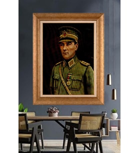 Altın Varaklı Çerçeveli Paspartulu Atatürk Tablo nh247 (Gold)