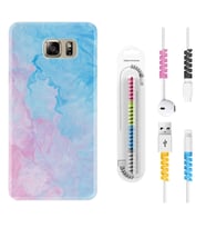 Samsung S7 Edge S20 Fe Plus Ultra S21 S22 Kılıf Kablo Koruma Spiral Silikon Pink Blue Abstract 1385