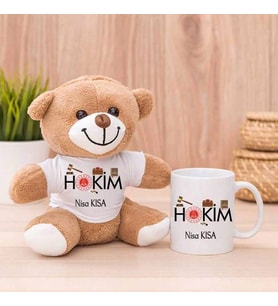 Bayan Hakime Hediye Peluş Ayıcık ve Kupa Bardak (Model 1)
