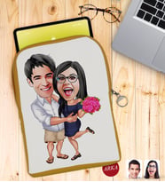 BK Gift Kişiye Özel Sevgililer Karikatürlü Taşınabilir Koruyucu Tablet Kılıfı & Organizer Çanta - Sarı-108