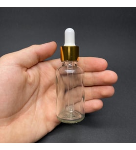 30Ml Şeffaf Cam Damlalıklı Şişe , Gold Metalik Kapak  ,  30 Cc Saydam Cam Damlalıklı Şişe x 6 Adet