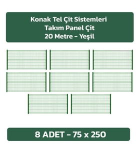 KONAK TEL ÇİT SİSTEMLERİ 8 ADET TAKIM PANEL ÇİT (8 ADET 75 CM X 250 CM PANEL ÇİT VE 8 ADET PANEL ÇİT DİREĞİ 75 CM) (Yeşil)