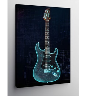 Kanvas Tablo Mavi Elektro Gitar