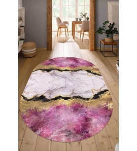 Dijital Baskılı Kaymaz Taban Yıkanabilir Oval Salon Halısı Mutfak Halısı Yolluk NDO-HT-317 (Pembe)