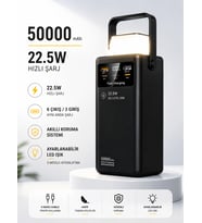 50000mAh 22.5W Hızlı Şarj Powerbank Kamp Lambalı LED Işıklı Dahili Kablolu USB Type-C Girişli