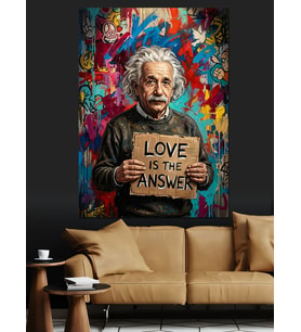 Einstein Aşk Cevaptır Yazılı Tablo Dekoratif Kanvas - Mdf Ahşap Tablo