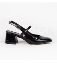 Mergenshoes Mf301 Siyah Üstten Bantlı Kadın Topuklu Ayakkabı