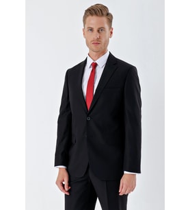 Siyah Gabardin Mono Yaka 6 Drop Comfort Fit Rahat Kesim Basic Takım Elbise 1001240010