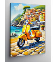 Kanvas Tablo Akdeniz Kıyısında Sarı Vespa