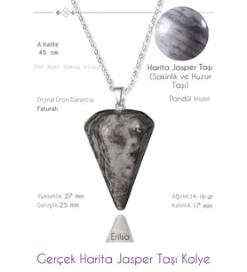 Sertifikalı Pandül Model Harita Jasper Taşı Kolye (Çok Renkli)