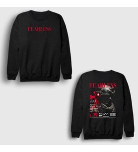 Presmono Unisex Siyah Fearless Soldier Sırt Baskılı Sweatshirt 548580tt