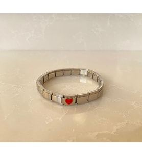 Kırmızı Kalp İtalyan Charm Kadın Erkek Unisex Hediye Sevgili Çelik Bileklik