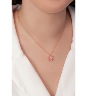 925 Ayar Gümüş Rose Kaplama Pembe Renkli Lotus Çiçeği Kolye
