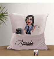 BK Gift Kişiye Özel Polis Karikatür Tasarımlı Organizer Kumanda ve Atıştırmalık Cepli Pembe Kırlent Yastık-1 Arkadaşa Hediye, Cepli Yastık