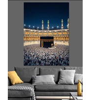 Gece Vakti Işıklı Kabe Meydanı Dekoratif Kanvas - Mdf Ahşap Tablo