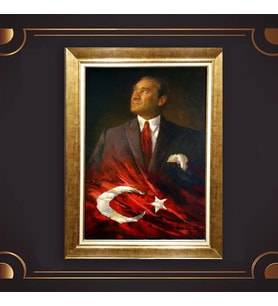 Altın Varaklı Çerçeveli Paspartulu Atatürk Tablo z5094 (Gold)