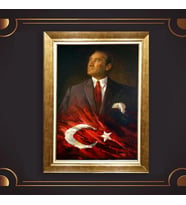 Altın Varaklı Çerçeveli Paspartulu Atatürk Tablo z5094 (Gold)