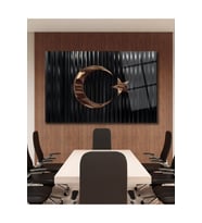 Türk Bayrağı Cam Tablo Bakır Renk Modern Ev Ofis Salon Kurum Hediyelik Tablo (Çok Renkli)
