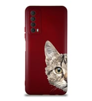 Huawei P Smart 2021 Soft Premier Kapak Catface Tasarımlı Silikon Kılıf - Mürdüm (Şeffaf)