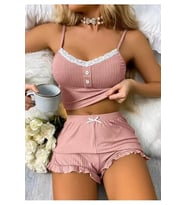 Mulvxbrf Brf02 Kadın Pudra Dantel Detaylı Şortlu Gecelik Pijama Takımı 5015 (Mulvix)