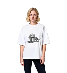 Kadın Oversize Tişört Vintage Mekanik Tekerlek Pedalı Baskılı Rahat Kesim Konforlu Günlük Modern