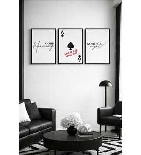 3’lü MDF Tablo Seti - Good Morning & Night Ace Of Spades Tasarımlı Duvar Dekoru (Çok Renkli-Renksız)