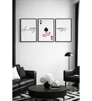 3’lü MDF Tablo Seti - Good Morning & Night Ace Of Spades Tasarımlı Duvar Dekoru (Çok Renkli-Renksız)