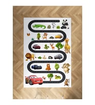 MEKTA HOME BEBEK VE ÇOCUK ODASI Yol Hayvan ve Araba Desenli Halı