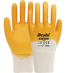 Beybi KN-350 Sarı Nitril Kaplı Koruyucu 10" 1 Çift Iş Eldiveni