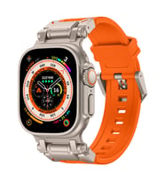 Apple Watch Ultra 49mm Uyumlu Zore KRD-101 Titanyum Metal Başlıklı Silikon Kordon (Gri - Turuncu)