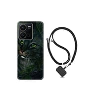 Vivo Y35 Kılıf Ipli Boyun Askılı Desenli Silikon Flowers Cat 1345