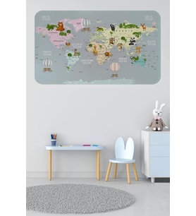 Eğitici Dünya Haritası Dünya Atlası Çocuk Ve Bebek Odası Duvar Sticker -60x105-3816