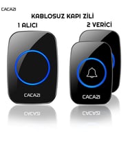 Cacazi 2 Buton 1 Alıcı Kablosuz Uzaktan Kumandalı LED Kapı Zili (Siyah-Mavi)