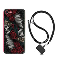 Apple iPhone 5 6 7 8 Plus Se XR Kılıf Boyun Askılı Silikon Skull Rose 1673