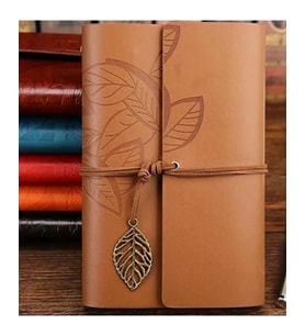 Vintage Yaprak Desenli Deri Kaplı Defter  Günlük – Seyahat – Hediye Defteri  Retro Not Defteri (Çok Renkli)