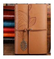 Vintage Yaprak Desenli Deri Kaplı Defter  Günlük – Seyahat – Hediye Defteri  Retro Not Defteri (Çok Renkli)