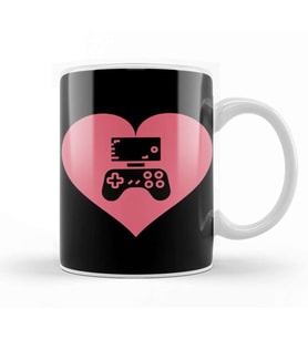 Video Gamer Heart Controller Kupa Bardak Porselen