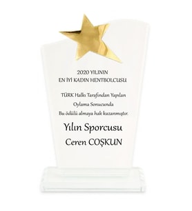 Kristal cam Plaket Beyaz Dalga Yıldızlı